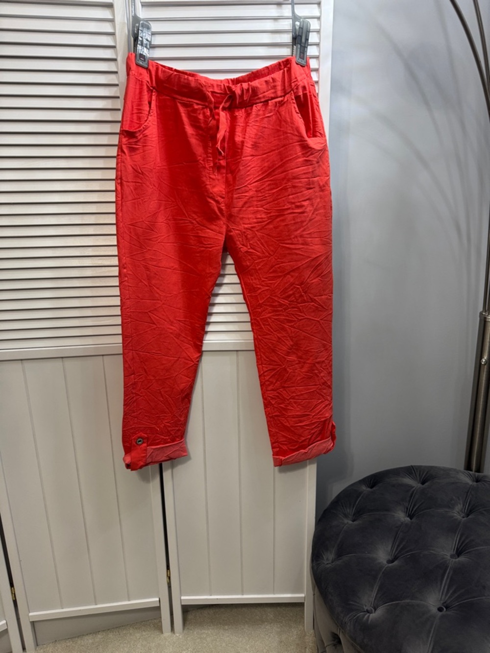 Women’s Red Elastic Waist Chinos